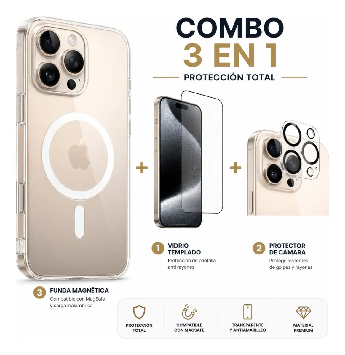 Funda Para iPhone Magsafe + Templado 9d + Protector Cámara