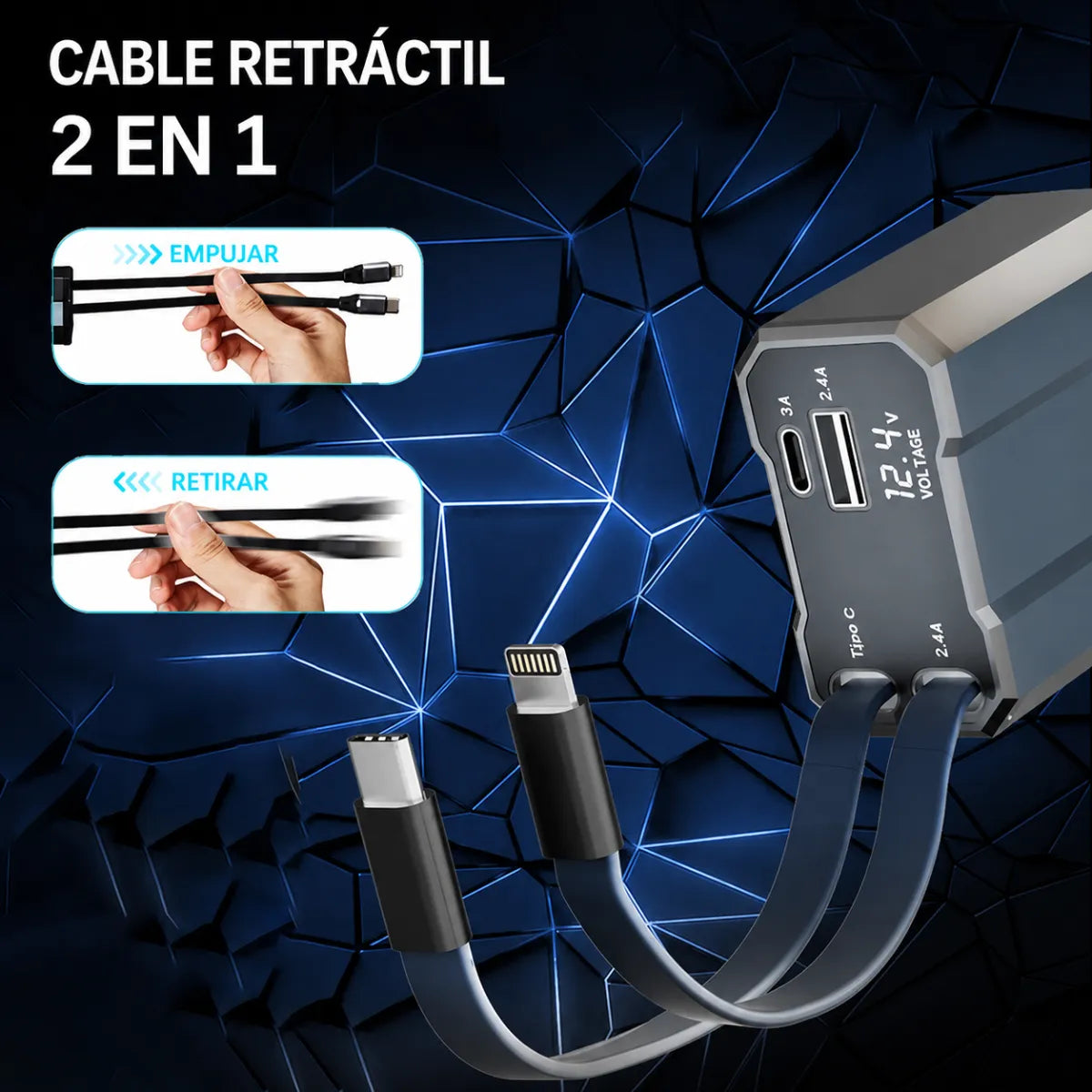 Cargador Celular Auto Carga Rápida 4 En 1 Tipo C Y Lightning