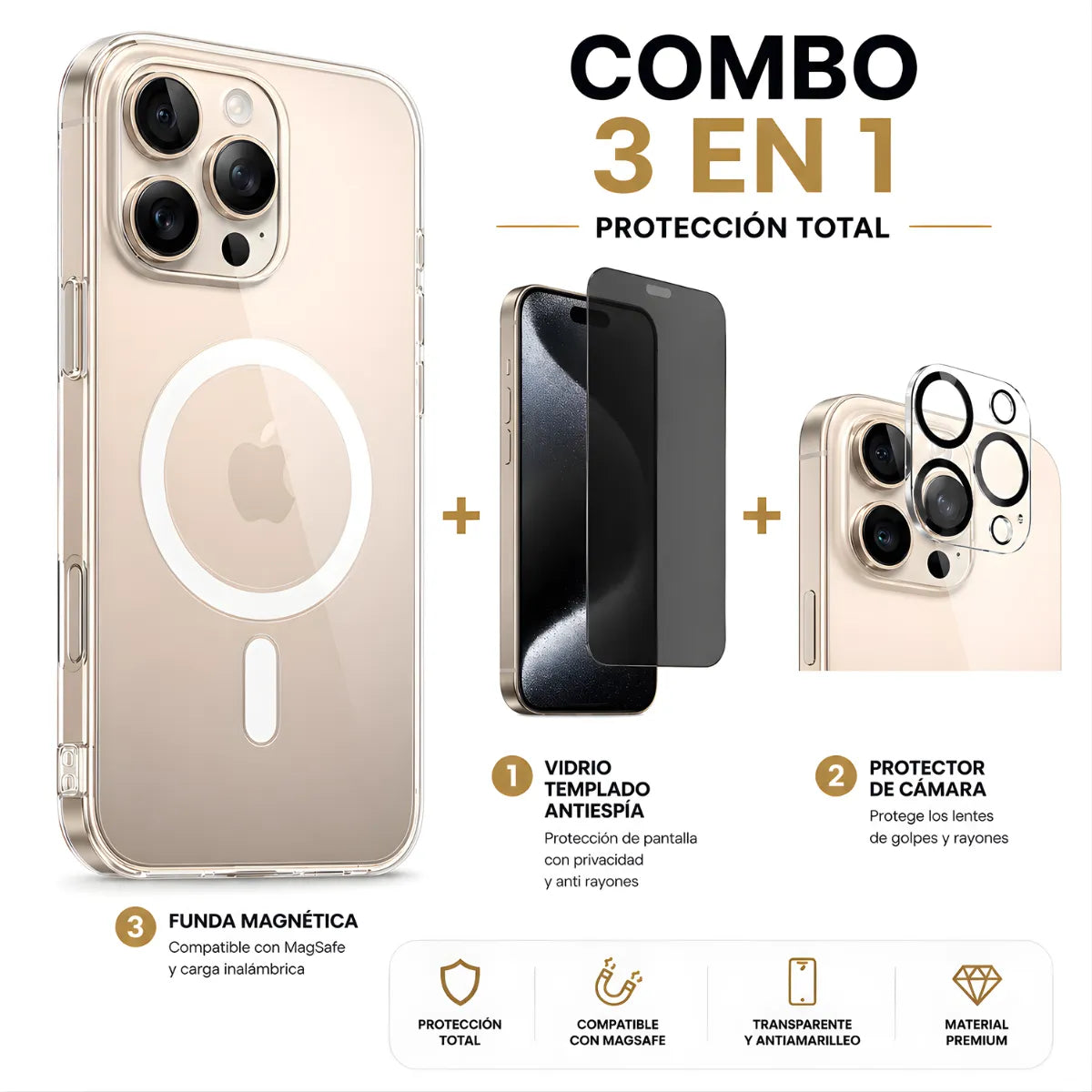 Funda Para iPhone Magsafe + Templado 9d + Protector Cámara