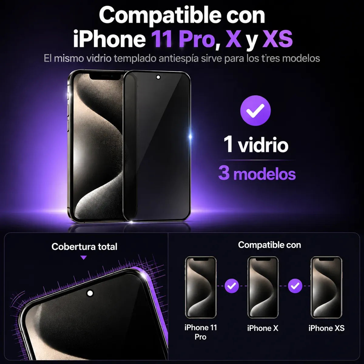 Vidrio Templado Iphone Anti Espía Full Glass 9d 21d