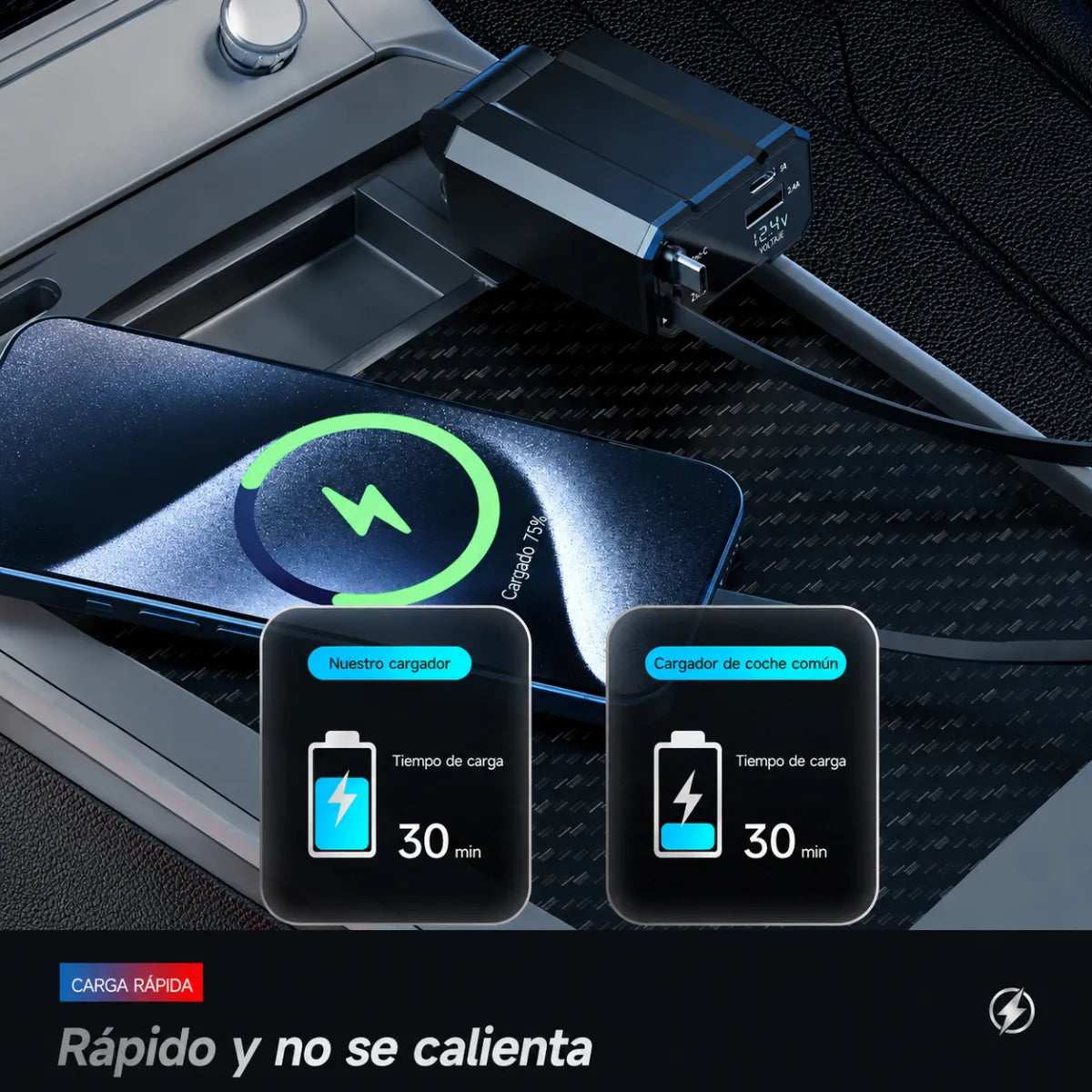 Cargador Celular Auto Carga Rápida 4 En 1 Tipo C Y Lightning