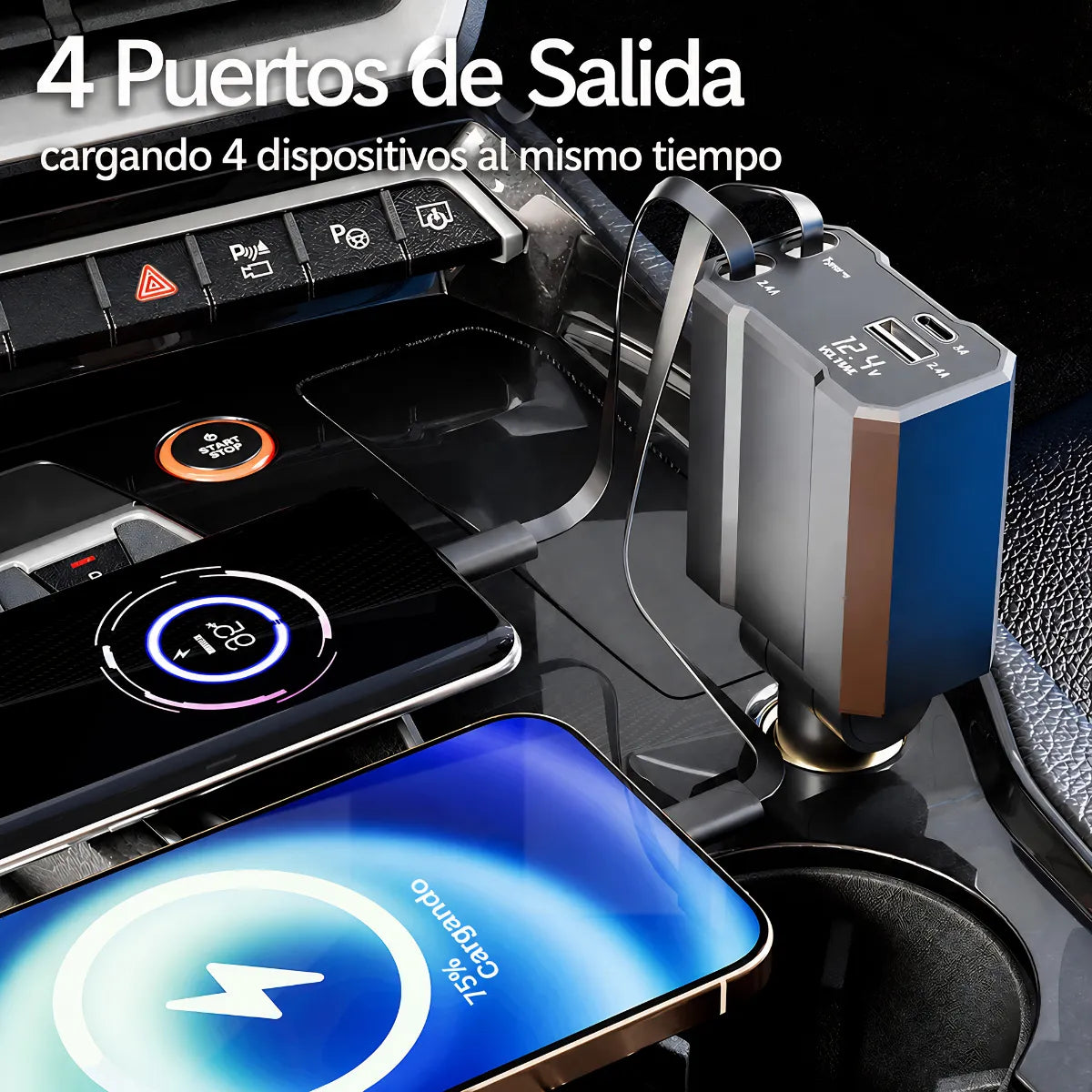 Cargador Celular Auto Carga Rápida 4 En 1 Tipo C Y Lightning